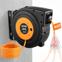 VEVOR Retractable Extension Reel, Heavy Duty 12AWG/3C SJTOW Power Cord 45 FT 12AWG, Black Tested toStandards