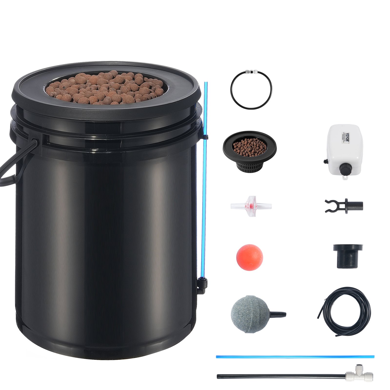 VEVOR DWC Hydroponics Grow System, Hydroponic Growing System with Top Drip Kit, 5-Gallon Deep Water Culture with Air Pump, Air Stone and Water Level Device for Leafy Vegetables(1 Bucket+Top Drip Kit)
