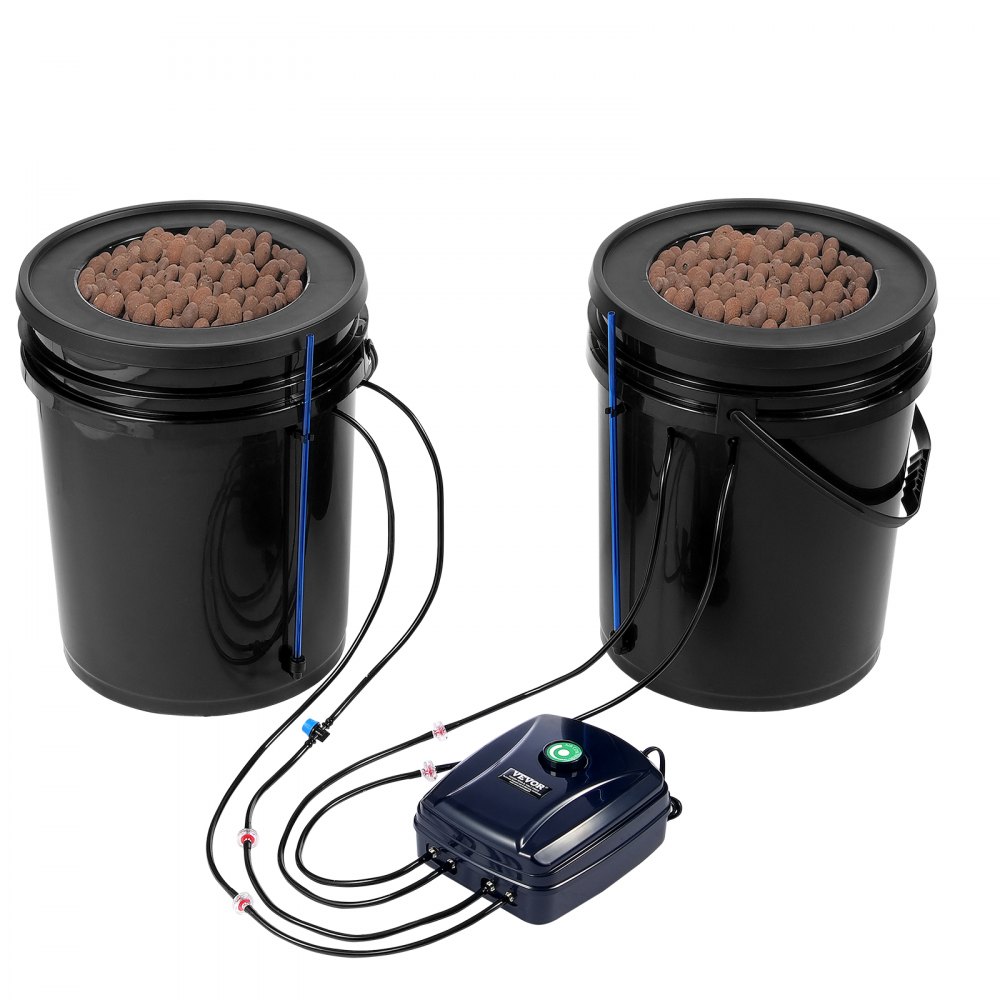 VEVOR DWC Hydroponics Grow System, Hydroponic Growing System with Top Drip Kit, Deep Water Culture 5-Gallon 2 Buckets, with Air Pump, Air Stones and Water Level Device for Leafy Vegetables