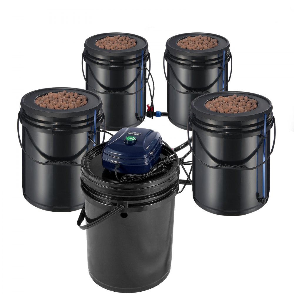 VEVOR RDWC Hydroponics System Recirculating Deep Water Culture 4 Buckets 18.9 L
