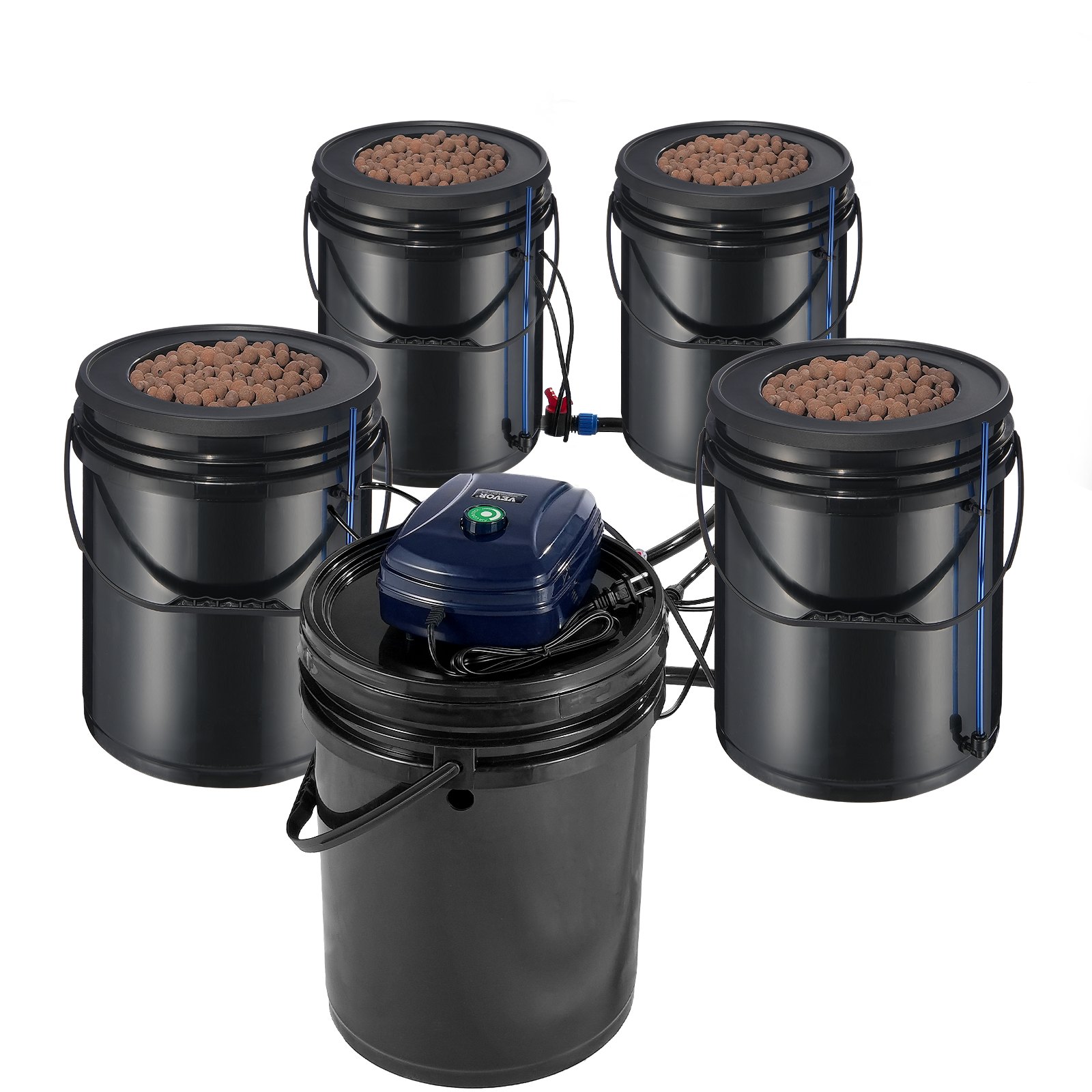 VEVOR RDWC Hydroponics System Recirculating Deep Water Culture 4 Buckets 18.9 L