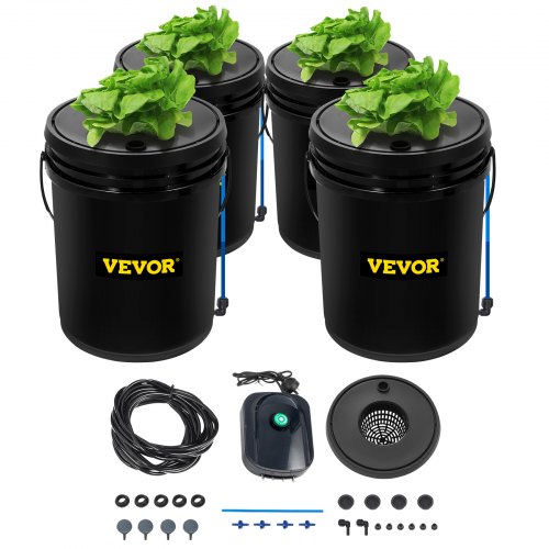 VEVOR DWC Hydroponic System, 5 Gallon 4 Buckets, Deep Water Culture Growing Bucket, Hydroponics Grow Kit with Pump, Air Stone and Water Level Device, for Indoor/Outdoor Leafy Vegetables