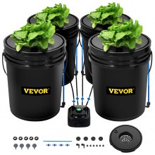 VEVOR DWC Hydroponic System, 5 Gallon 4 Buckets, Deep Water Culture Growing Bucket, Hydroponics Grow Kit with Pump, Air Stone and Water Level Device, for Indoor/Outdoor Leafy Vegetables