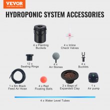 VEVOR DWC Hydroponic System, 5 Gallon 4 Buckets, Deep Water Culture Growing Bucket, Hydroponics Grow Kit with Pump, Air Stone and Water Level Device, for Indoor/Outdoor Leafy Vegetables