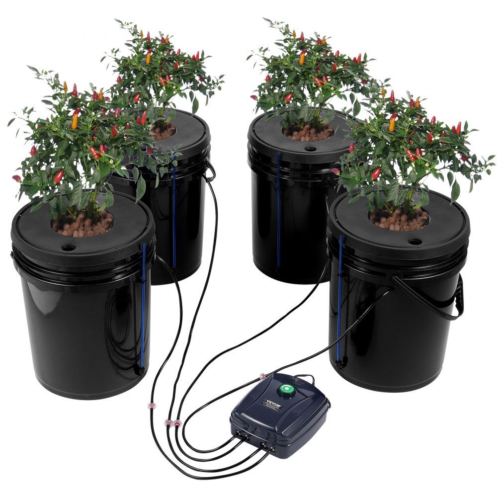 VEVOR DWC Hydroponics Grow System Deep Water Culture 4 Buckets with Air Pump