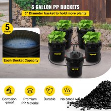 VEVOR DWC Hydroponic System, 5 Gallon 5 Buckets, Deep Water Culture Growing Bucket, Hydroponics Grow Kit with Pump, Air Stone and Connected Reservoir, for Indoor/Outdoor Leafy Vegetables