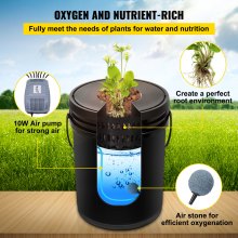 VEVOR DWC Hydroponic System, 5 Gallon 5 Buckets, Deep Water Culture Growing Bucket, Hydroponics Grow Kit with Pump, Air Stone and Connected Reservoir, for Indoor/Outdoor Leafy Vegetables