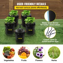 VEVOR DWC Hydroponic System, 5 Gallon 5 Buckets, Deep Water Culture Growing Bucket, Hydroponics Grow Kit with Pump, Air Stone and Connected Reservoir, for Indoor/Outdoor Leafy Vegetables