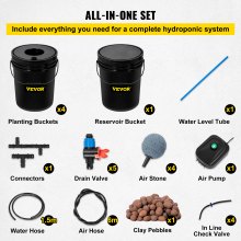 VEVOR DWC Hydroponic System, 5 Gallon 5 Buckets, Deep Water Culture Growing Bucket, Hydroponics Grow Kit with Pump, Air Stone and Connected Reservoir, for Indoor/Outdoor Leafy Vegetables