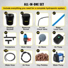 VEVOR DWC Hydroponic System, 5 Gallon 5 Buckets, Deep Water Culture Growing Bucket, Hydroponics Grow Kit with Pump, Air Stone and Connected Reservoir, for Indoor/Outdoor Leafy Vegetables