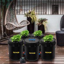VEVOR DWC Hydroponic System, 5 Gallon 5 Buckets, Deep Water Culture Growing Bucket, Hydroponics Grow Kit with Pump, Air Stone and Connected Reservoir, for Indoor/Outdoor Leafy Vegetables