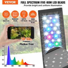 VEVOR Aquarium Light, 14W Full Spectrum Fish Tank Light with 24/7 Natural Mode, Adjustable Timer & 5-Level Brightness, with Aluminum Alloy Shell Extendable Brackets for 12"-18" Freshwater Planted Tank