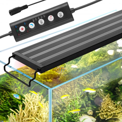 VEVOR Aquarium Light, 10W Full Spectrum Fish Tank Light with 5 Levels Adjustable Brightness, Adjustable Timer and Power-Off Memory, with ABS Shell Extendable Brackets for 12"-18" Freshwater Fish Tank