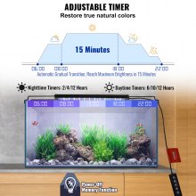 VEVOR Lampe d'aquarium 10 W à spectre complet avec 5 niveaux de luminosité réglables, minuterie réglable et mémoire de mise hors tension, avec coque ABS supports extensibles pour aquarium d'eau douce de 30,5 à 45,7 cm
