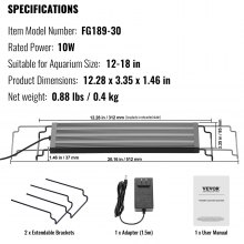 VEVOR Aquarium Light 10W Full Spectrum Aquarium LED Lights for 12"-18" Fish Tank