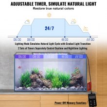 VEVOR Lampe d'aquarium avec moniteur LCD, 14 W à spectre complet avec mode naturel 24h/24, 7j/7, luminosité réglable et minuterie – Coque en alliage d'aluminium supports extensibles pour réservoir d'eau douce de 30,5 à 45,7 cm