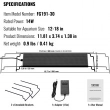 VEVOR Full Spectrum Aquarium Light & LCD Monitor for 12"-18" Freshwater Tank 14W