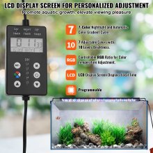 VEVOR Aquarium Light with LCD Monitor, 18W Full Spectrum Fish Tank Light with 24/7 Natural Mode, Adjustable Brightness & Timer - Aluminum Alloy Shell Extendable Brackets for 18"-24" Freshwater Tank