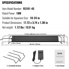 VEVOR Aquarium Light with LCD Monitor, 18W Full Spectrum Fish Tank Light with 24/7 Natural Mode, Adjustable Brightness & Timer - Aluminum Alloy Shell Extendable Brackets for 18"-24" Freshwater Tank
