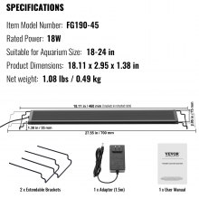 VEVOR Aquarium Light 18W Full Spectrum Fish Tank Light för 18"-24" Fish Tank