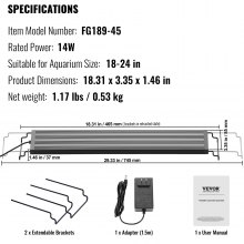 VEVOR Aquarium Light 14W Full Spectrum Aquarium LED-lampor för 18"-24" Fish Tank