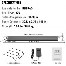 VEVOR Aquarium Light 22W Full Spectrum Aquarium LED-lampor för 30