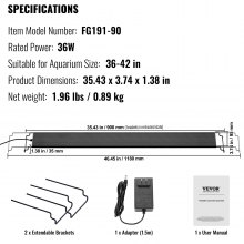 VEVOR Aquarium Light with LCD Monitor, 36W Full Spectrum Fish Tank Light with 24/7 Natural Mode, Adjustable Brightness & Timer - Aluminum Alloy Shell Extendable Brackets for 36"-42" Freshwater Tank