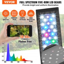 VEVOR Aquarium Light, 48W Full Spectrum Fish Tank Light with 24/7 Natural Mode, Adjustable Timer & 5-Level Brightness, with Aluminum Alloy Shell Extendable Brackets for 48"-54" Freshwater Planted Tank