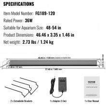 VEVOR Aquarium Light 36W Full Spectrum Aquarium LED-lampor för 48