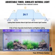 VEVOR Luz de acuario con monitor LCD, luz de tanque de peces de espectro completo de 42 W con modo natural 24/7, brillo ajustable y temporizador, soportes extensibles de carcasa de aleación de aluminio para tanque de agua dulce de 48 a 54 pulgadas