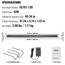 VEVOR Full Spectrum Aquarium Light & LCD-skärm för 48"-54" sötvattentank 42W