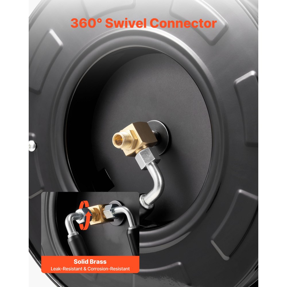 VEVOR Pressure Washer Hose Reel, 18.3 m x 6.4 mm Retractable Power Heavy-Duty Steel Washer Hose Reel, 4000PSI Max, Auto-Rewinding, Flexible Wall/Floor Mounted for Car Washing,Garden,Floor Cleaning