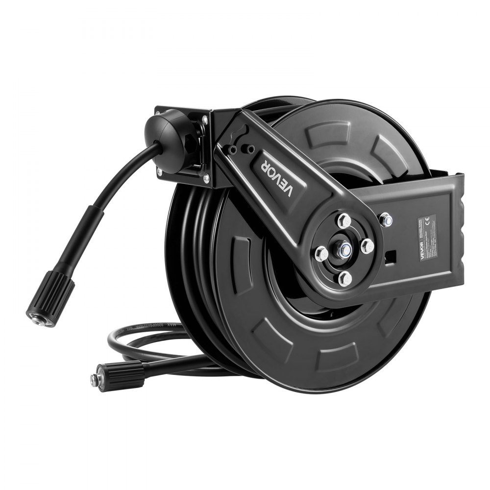 VEVOR Pressure Washer Hose Reel, 18.3 m x 6.4 mm Retractable Power Heavy-Duty Steel Washer Hose Reel, 4000PSI Max, Auto-Rewinding, Flexible Wall/Floor Mounted for Car Washing,Garden,Floor Cleaning