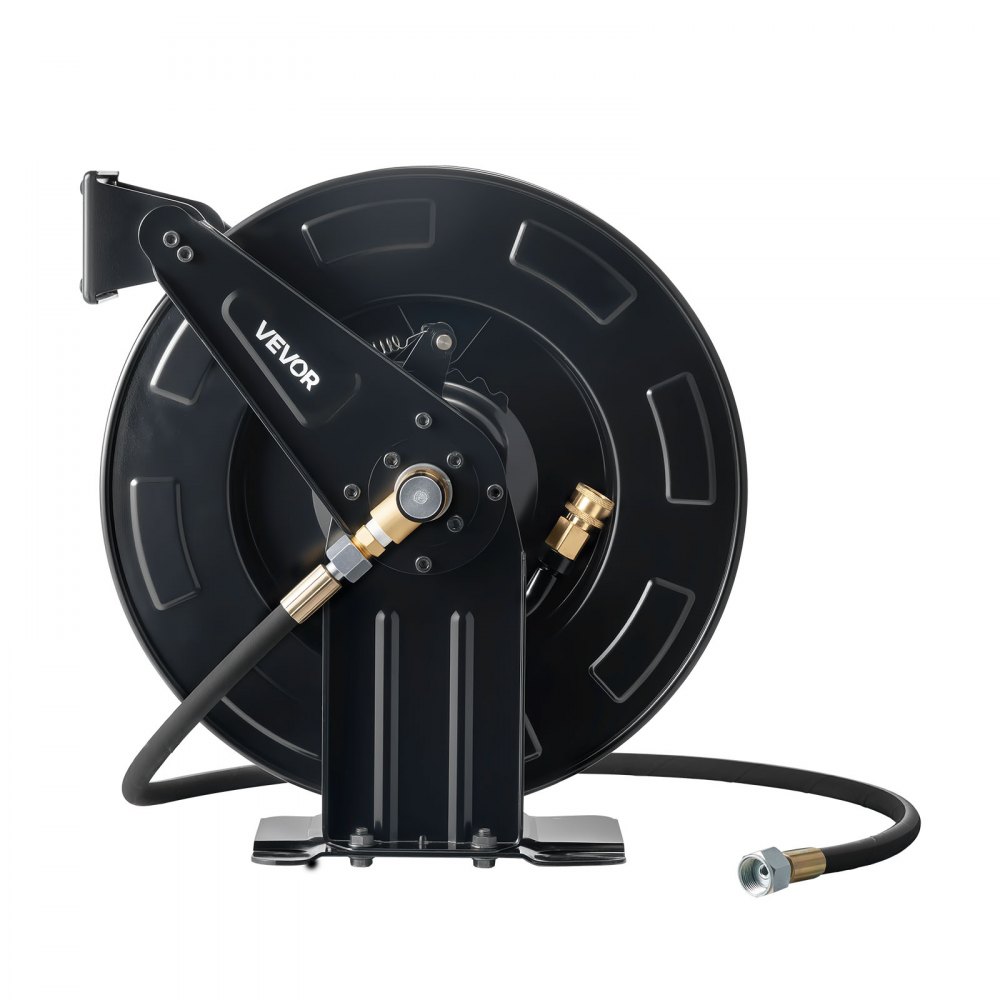 VEVOR Pressure Washer Hose Reel, 15.2 m x 9.5 mm Retractable Power Heavy-Duty Steel Washer Hose Reel, 4000PSI Max, Auto-Rewinding, Flexible Wall/Floor Mounted for Car Washing,Garden,Floor Cleaning
