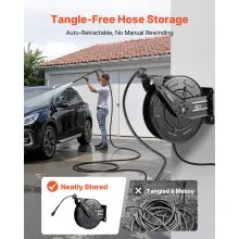 VEVOR Pressure Washer Hose Reel 50ft x 3/8in Retractable 4000PSI Auto-Rewinding