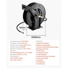 VEVOR Pressure Washer Hose Reel 50ft x 3/8in Retractable 4000PSI Auto-Rewinding