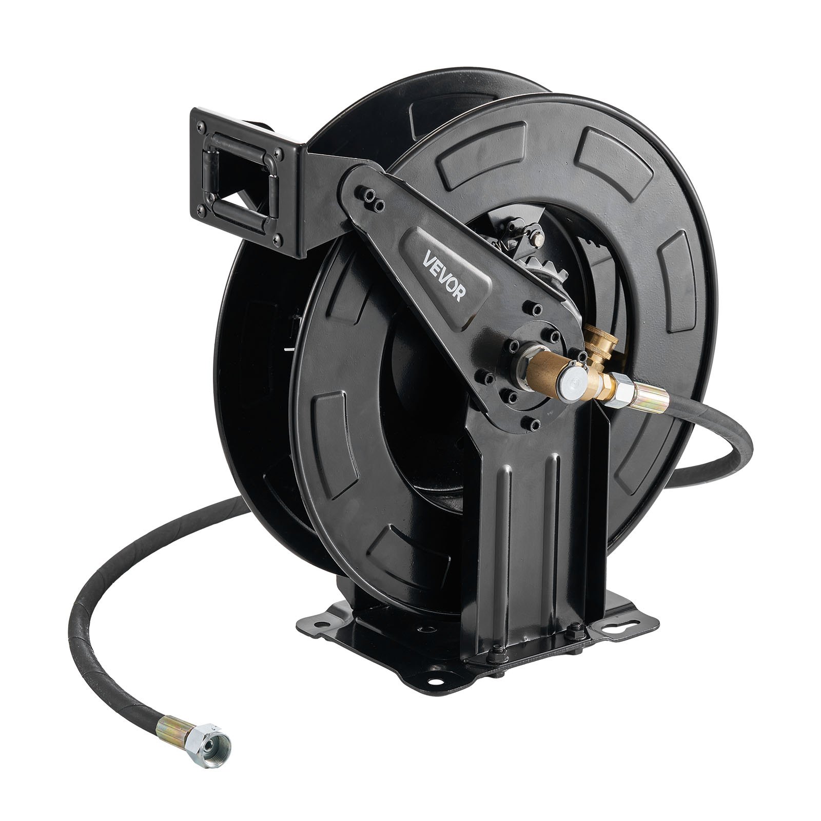 VEVOR Pressure Washer Hose Reel, 15.2 m x 9.5 mm Retractable Power Heavy-Duty Steel Washer Hose Reel, 4000PSI Max, Auto-Rewinding, Flexible Wall/Floor Mounted for Car Washing,Garden,Floor Cleaning