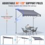 VEVOR retractable awning with adjustable support poles from 86 to 122 inches, covering outdoor table set.