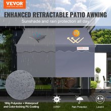 VEVOR Manual Retractable Awning, 118" Outdoor Retractable Patio Awning Sunshade Shelter, Adjustable Patio Door Window Awning Canopy with 39" Sun Shade Curtain for Backyard, Garden, Balcony