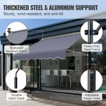 VEVOR Manual Retractable Awning, 118" Outdoor Retractable Patio Awning Sunshade Shelter, Adjustable Patio Door Window Awning Canopy with 39" Sun Shade Curtain for Backyard, Garden, Balcony