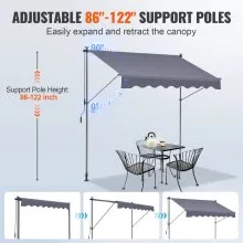 VEVOR Manual Retractable Awning, 118" Outdoor Retractable Patio Awning Sunshade Shelter, Adjustable Patio Door Window Awning Canopy with 39" Sun Shade Curtain for Backyard, Garden, Balcony