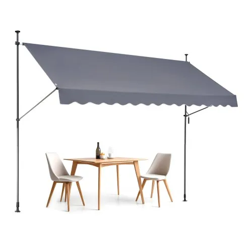 VEVOR 138 x 47" Patio Awning Retractable, Awning Sunshade Shelter with Manual Crank Handle, Outdoor Patio Canopy Sunsetter Deck, Adjustable Height from 86 to 122 in, for Patio/Balcony/Yard, Dark Gray