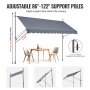 VEVOR 138 x 47" Patio Awning Retractable, Awning Sunshade Shelter with Manual Crank Handle, Outdoor Patio Canopy Sunsetter Deck, Adjustable Height from 86 to 122 in, for Patio/Balcony/Yard, Dark Gray