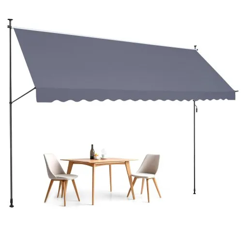 VEVOR 178 x 47" Patio Awning Retractable, Awning Sunshade Shelter with Manual Crank Handle, Outdoor Patio Canopy Sunsetter Deck, Adjustable Height from 86 to 122 in, for Patio/Balcony/Yard, Dark Gray