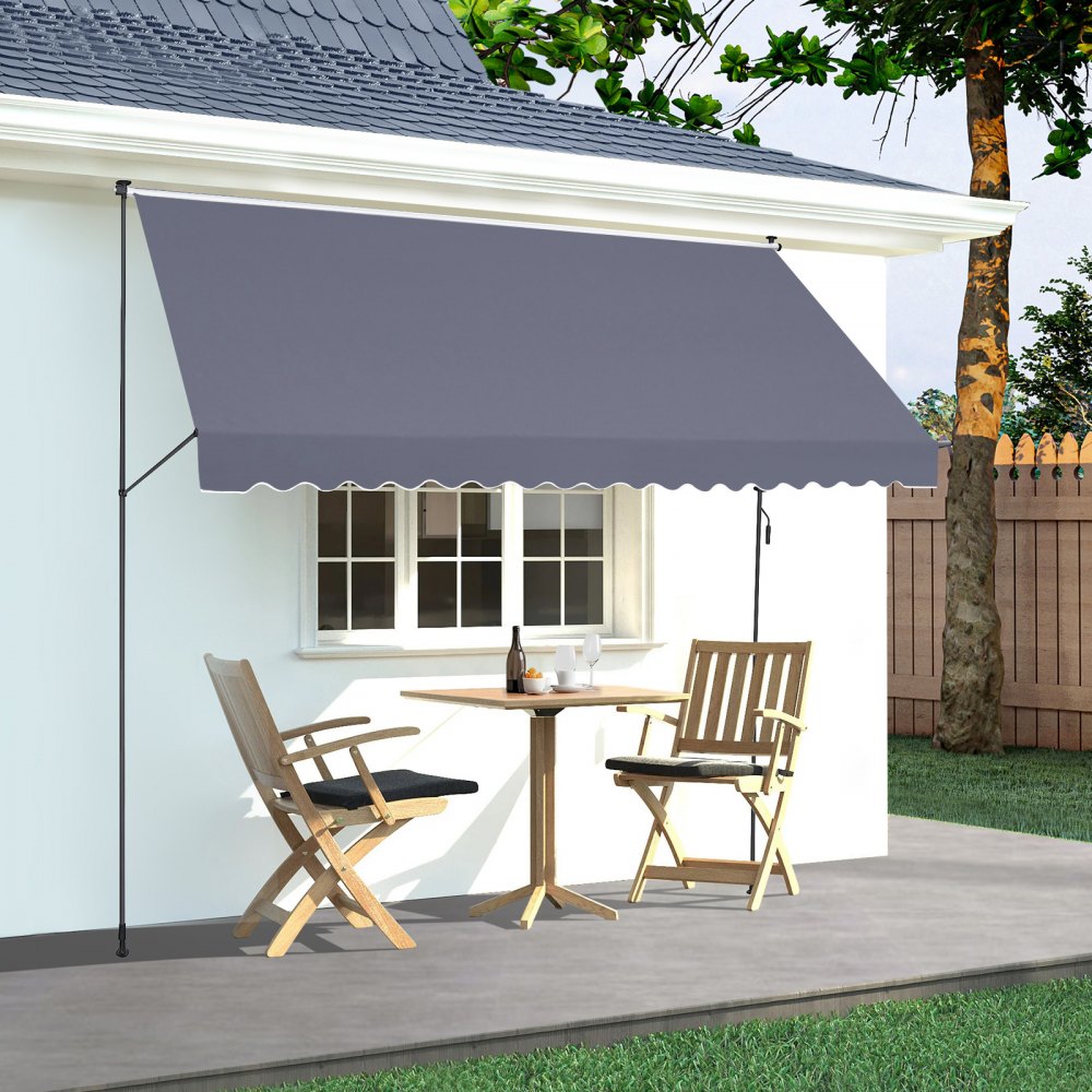 VEVOR 178 x 47" Patio Awning Retractable, Awning Sunshade Shelter with Manual Crank Handle, Outdoor Patio Canopy Sunsetter Deck, Adjustable Height from 86 to 122 in, for Patio/Balcony/Yard, Dark Gray