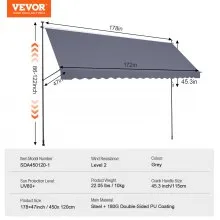 VEVOR 178x47" Patio Awning Retractable Awning Sunshade Shelter with Crank Handle