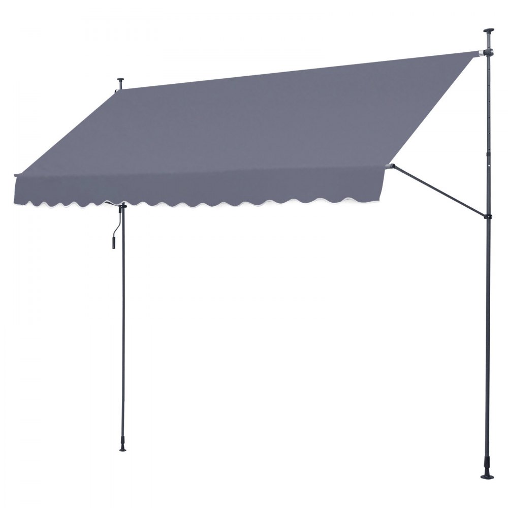 VEVOR 157 x 47" Patio Awning Retractable, Awning Sunshade Shelter with Manual Crank Handle, Outdoor Patio Canopy Sunsetter Deck, Adjustable Height from 86 to 122 in, for Patio/Balcony/Yard, Dark Gray