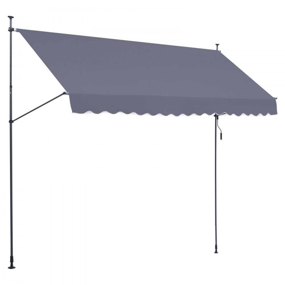 VEVOR 157 x 47" Patio Awning Retractable, Awning Sunshade Shelter with Manual Crank Handle, Outdoor Patio Canopy Sunsetter Deck, Adjustable Height from 86 to 122 in, for Patio/Balcony/Yard, Dark Gray