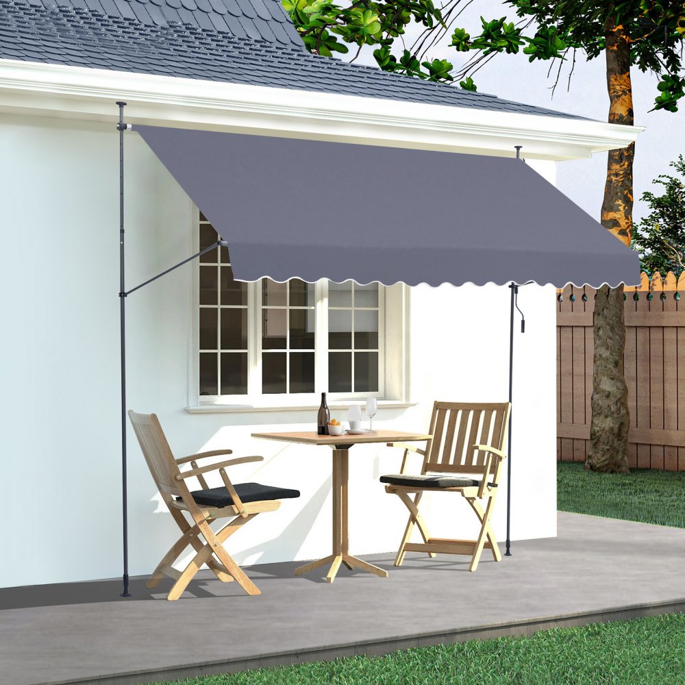VEVOR 400 x 120 cm Patio Awning Retractable, Awning Sunshade Shelter with Manual Crank Handle, Outdoor Patio Canopy Sunsetter Deck, Adjustable Height from 86 to 122 in, for Patio/Balcony/Yard, Dark Gray