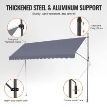 VEVOR 157x47" Patio Awning Retractable Awning Sunshade Shelter with Crank Handle
